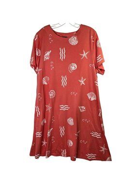 Beach T Shirt Dress Womens XL Orange Seashell Starfish Swing Midi Nautical Links